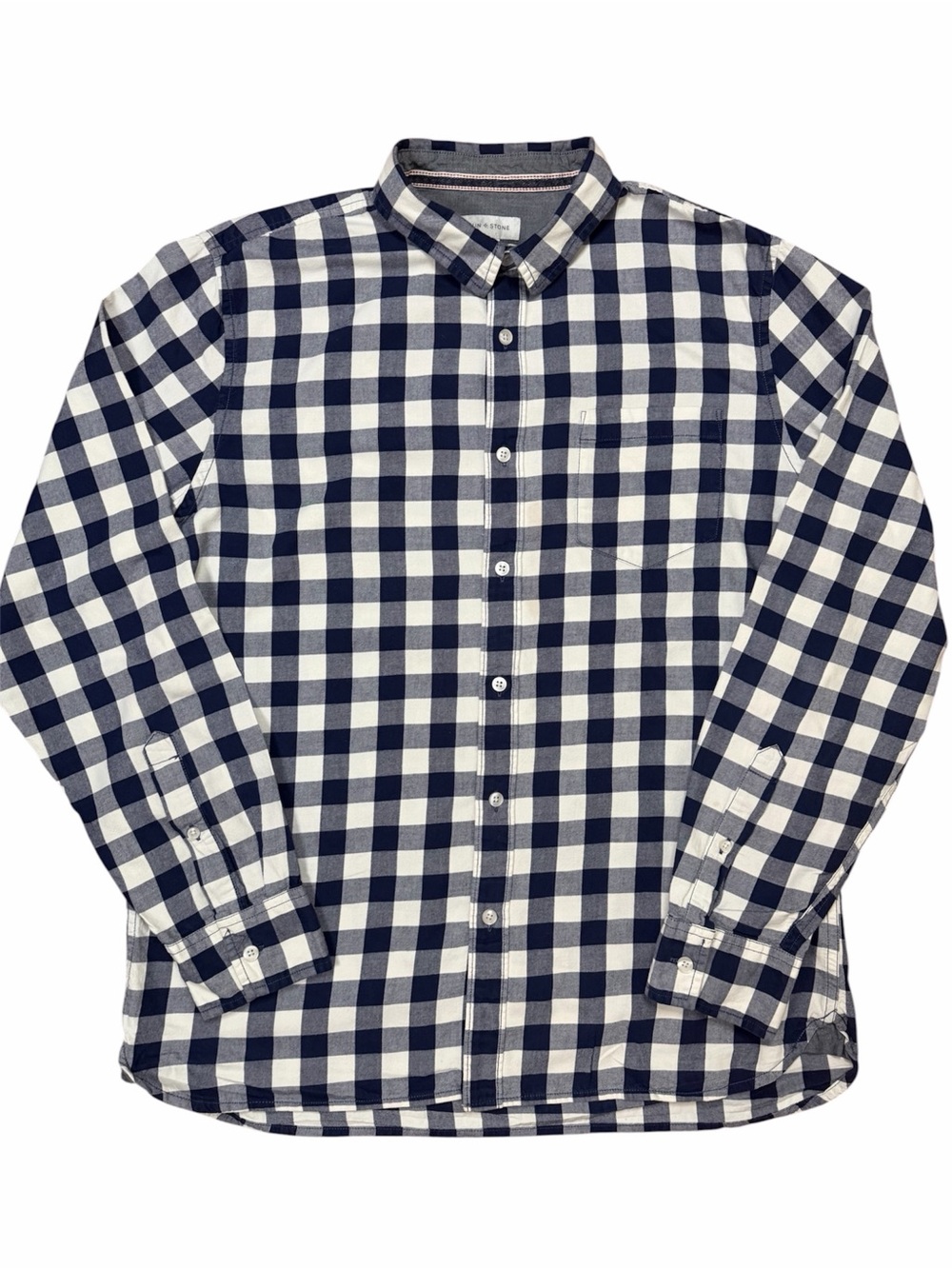 Sun + Stone Navy and White Checkered Button-Down Shirt Casual sz. L